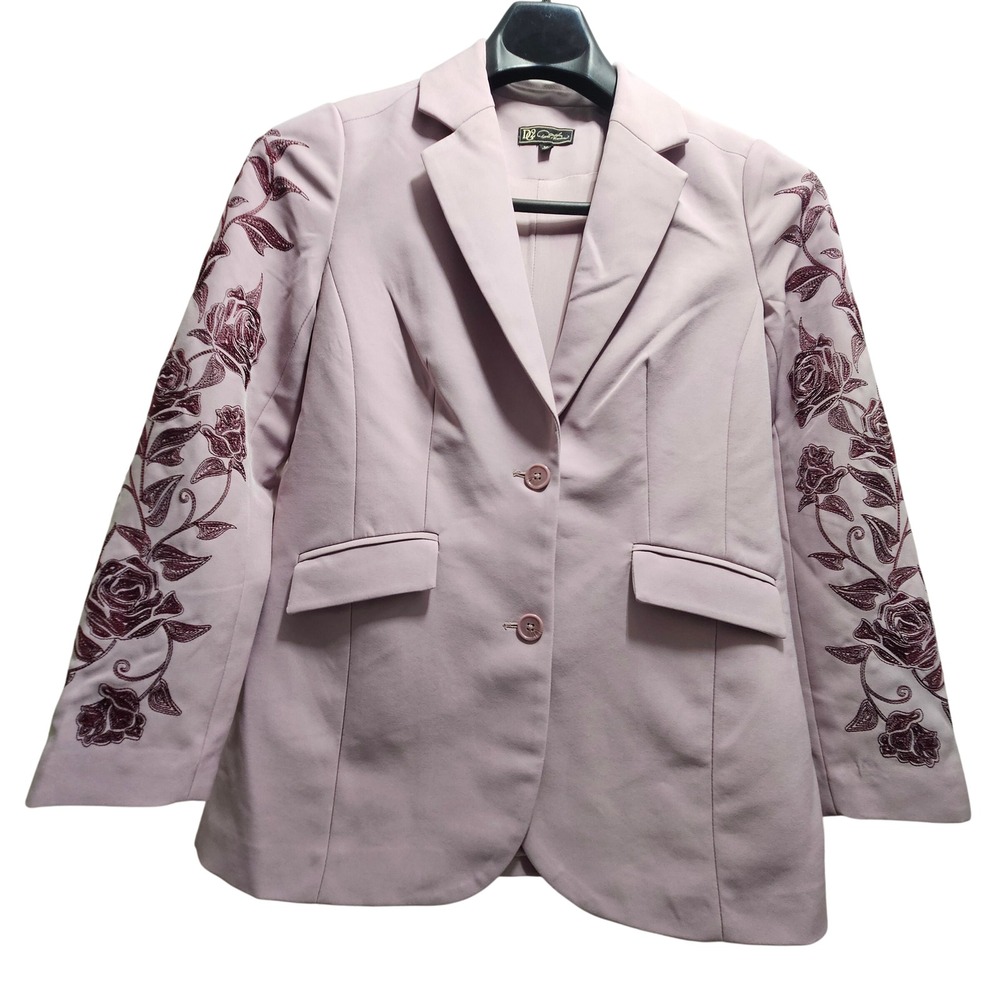 DG2 by Diane Gilman Blazer M Mauve Floral Embroidered Sleeve Two Button Jacket